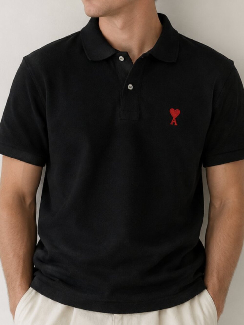 AMI Paris Men's Black and Red Polo-shirts